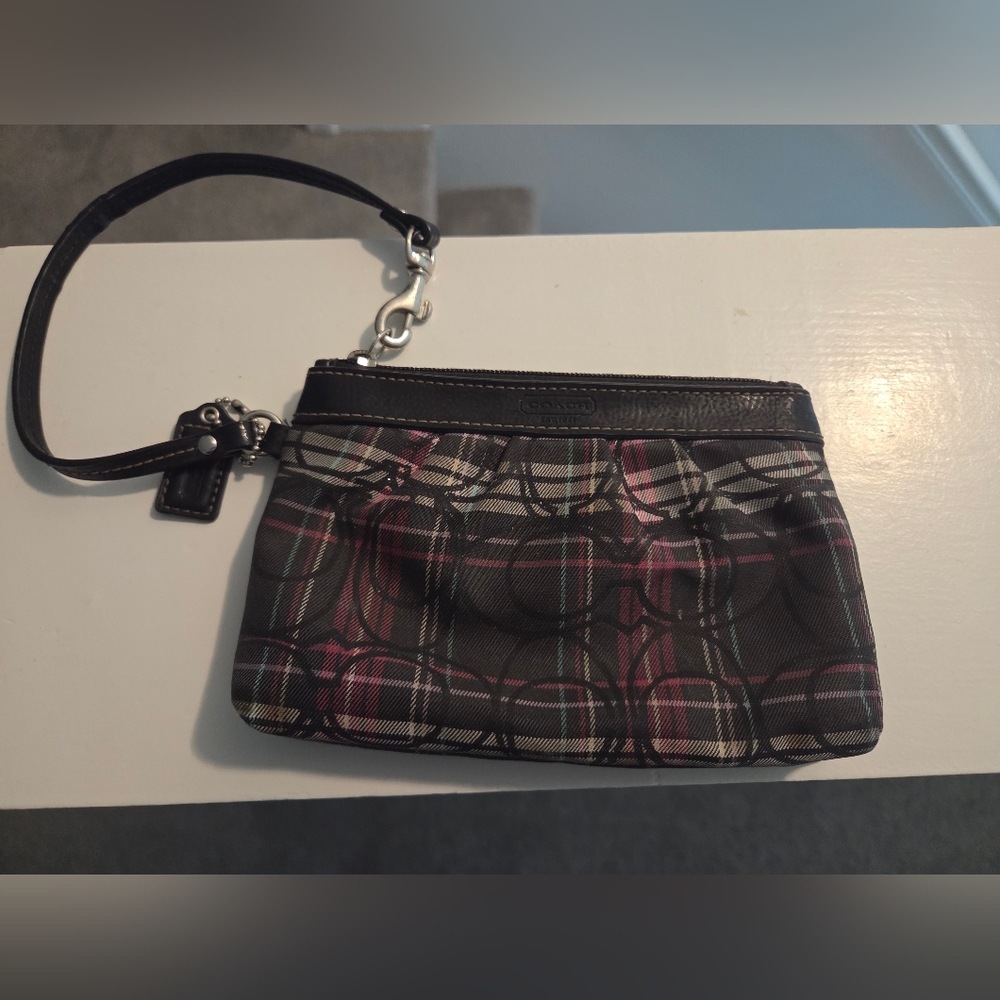 Coach Black Plaid Wristlet